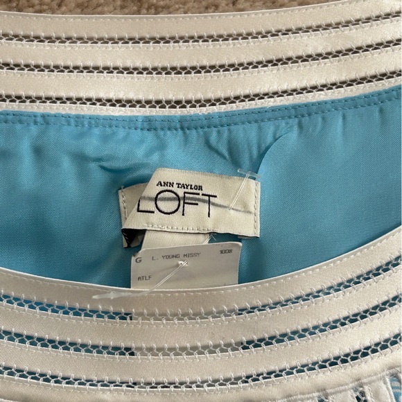 Ann Taylor LOFT Blue & White Floral Lace Trim Sleeveless Shift Dress Size 12 NWT - Picture 9 of 14